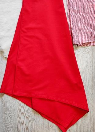 Красное трикотажное миди платье длинное асимметричное футболка стрейч батал большого всі свої10 фото