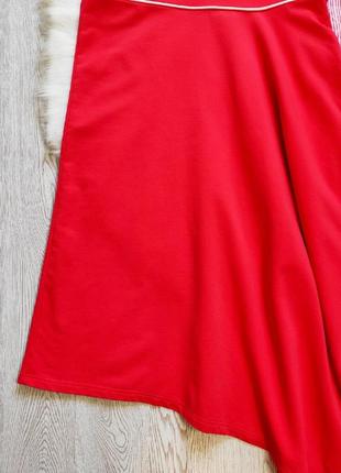 Красное трикотажное миди платье длинное асимметричное футболка стрейч батал большого всі свої7 фото