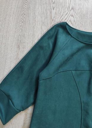 Зеленое изумрудное платье миди замшевое с карманами батал стрейч большого размера с рукавами6 фото
