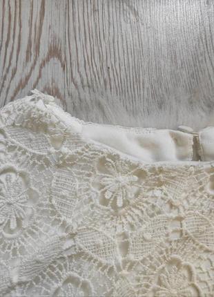 Белое ажурное короткое миди платье цветочной вышивкой стрейч батал большого размера7 фото