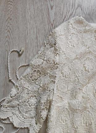 Белое ажурное короткое миди платье цветочной вышивкой стрейч батал большого размера6 фото