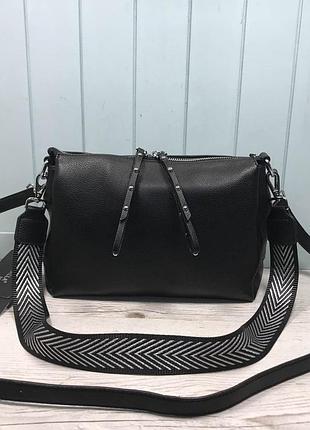 Женская сумка через плечо на три отделения черная farfalla rosso жіноча чорна