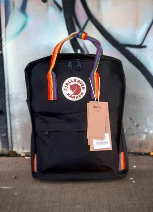 🎒черный рюкзак с радужными ручками kanken classic 16l2 фото