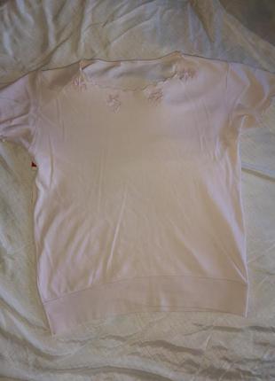 Нежная туника блузка розовая вышитые цветы 14/421 фото