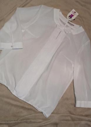 Біла блузка з бантиком xxl1 фото