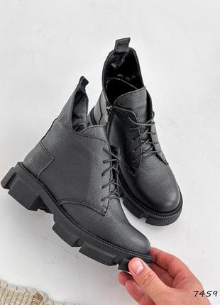 Стильные черные ботинки женские, на низком каблуке, весеннево-осенние, деми, кожаные/кожа-женская обувь4 фото