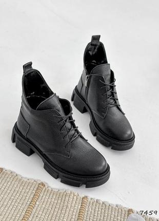 Стильные черные ботинки женские, на низком каблуке, весеннево-осенние, деми, кожаные/кожа-женская обувь5 фото