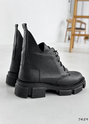 Стильные черные ботинки женские, на низком каблуке, весеннево-осенние, деми, кожаные/кожа-женская обувь6 фото