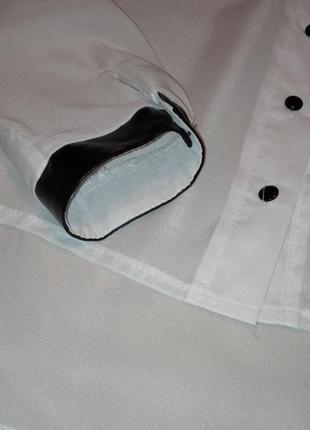 Белая шифоновая блузка с черными вставками из экокожи xl3 фото