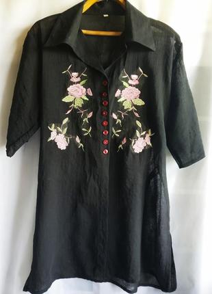 Легка жіноча подовжена кофточка блуза сорочка,колір чорний, склад поліестер, в ідеальному стані