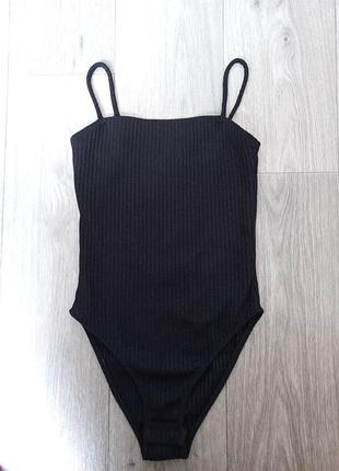 Чорне боді в рубчик top shop
