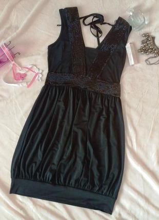 Нарядное черное платье кокон с мерцающей отделкой,40-46разм.,англия.