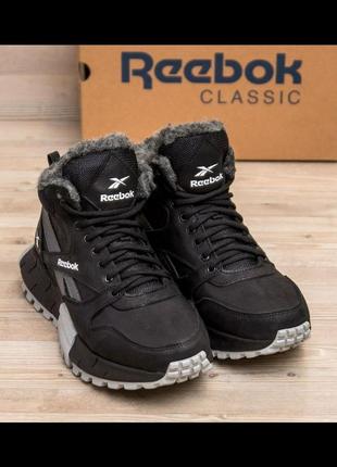 Зимові чоловічі шкіряні спортивні черевики reebok чорні