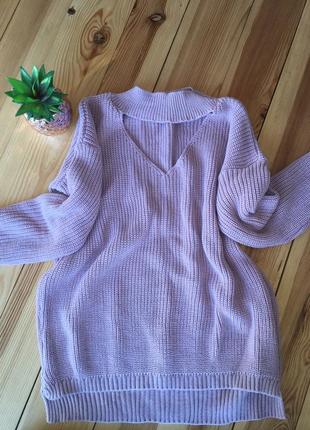 Удлиненный, лиловый  свитер1 фото