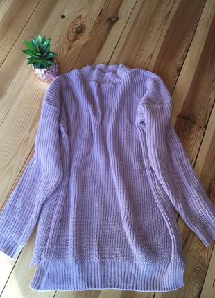 Удлиненный, лиловый  свитер2 фото