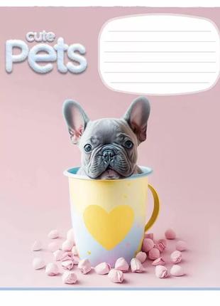 Тетрадь ученическая "cute pets" 012-3253c-1 в косую линию, 12 листов