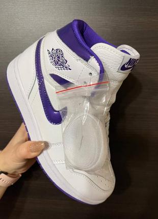 Кросівки nike air jordan 1 white purple3 фото