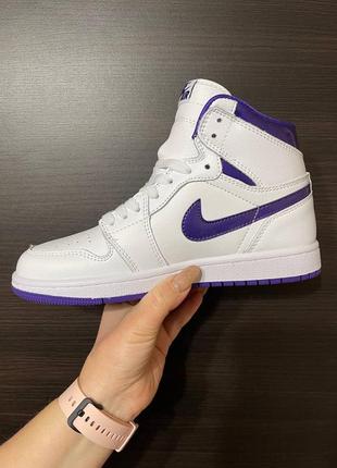 Кросівки nike air jordan 1 white purple2 фото