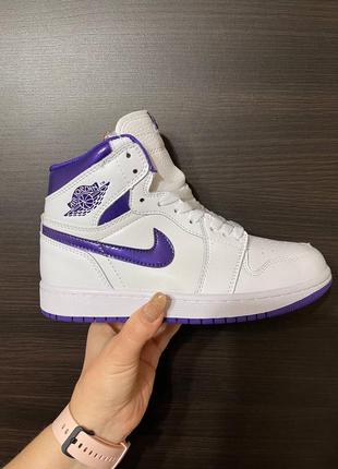 Кросівки nike air jordan 1 white purple1 фото