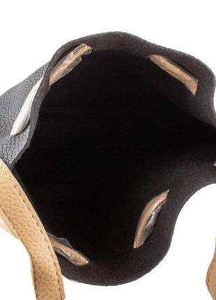 Женская минисумка из кожзама (ридикуль) черная с бежевым valiria fashion 4detbi2131-210 фото