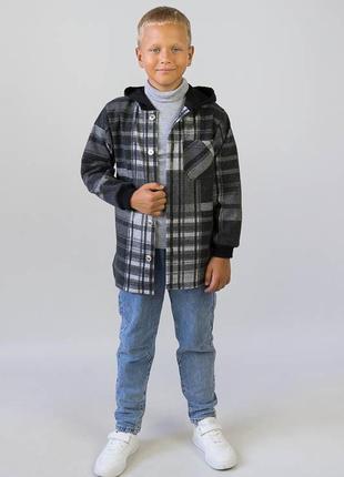 Кашемірова сорочка тепла, теплая рубашка в клетку, тепла сорочка у клітинку, теплая рубкашка для мальчика, тепла рубашка куртка