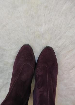 Бордовые сливовые натуральные замшевые сапоги ботильоны на среднем каблуке деми зимние8 фото