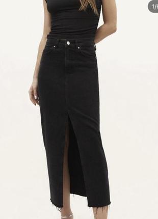 Черная джинсовая юбка stradivarius, юбка страдивариус