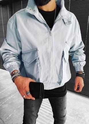 Осеняя джинсовая куртка бомбер голубая джинсовка чоловіча джинсовка на осінь