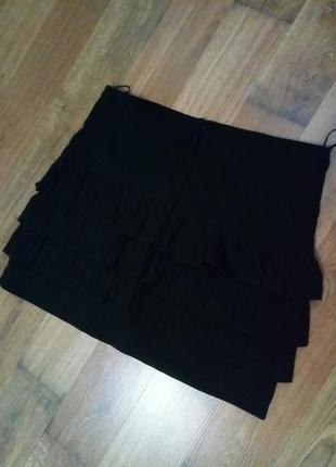 Черная мини юбка карандаш стрейч с воланами рюш оборка от6 фото