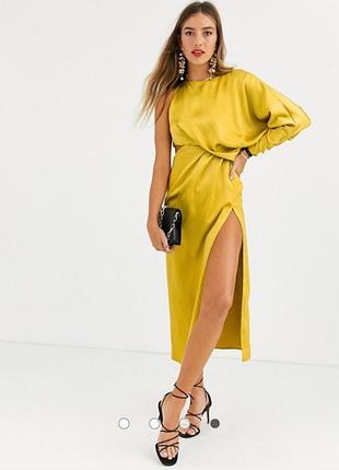 Асемітричне атласне мідіплаття з розрізом asos disign
