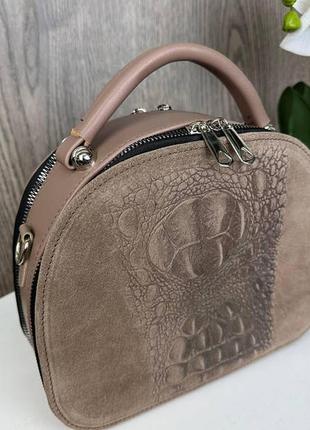 Замшева жіноча сумочка на плече екошкіра рептилії чорна, маленька сумка для дівчат бежевий7 фото