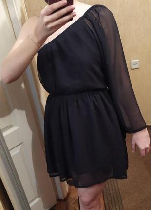 Черное шифоновое платье на одно плечо new look1 фото