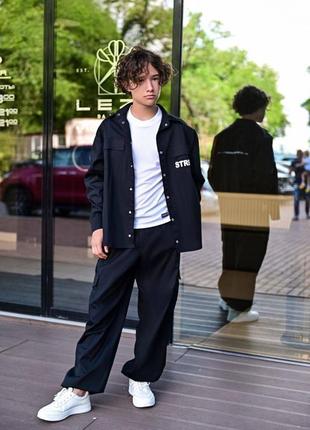 Стильний підлітковий костюм оверсайз, сорочка та штани карго №24087 фото