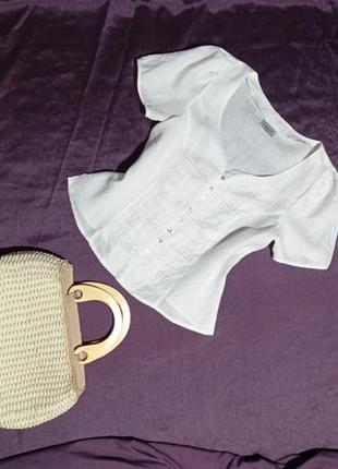 Блуза лляна на короткий рукав білого кольору бренд waldt