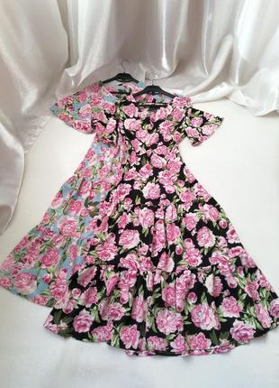 Красивое платье миди волан цветочный принт с поясом1 фото