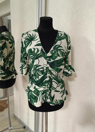 H&amp;m блуза топ в тропический принт листьев пальмы2 фото