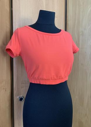 Футболка кроп топ кораловий розмір s