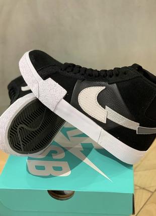 Кроссовки кеди nike sb zoom blazer mid premium black / mosaic black grey найк блейзер черные6 фото