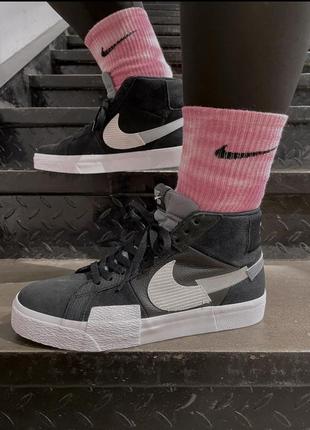 Кроссовки кеди nike sb zoom blazer mid premium black / mosaic black grey найк блейзер черные10 фото