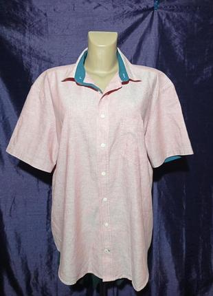 Рубашка льняная на короткий рукав,розовый цвет, меланж2 фото