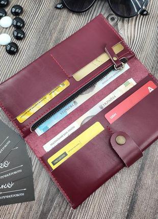 Стайліш. гаманець із натуральної шкіри. жіночий гаманець на кнопці. гаманець бордового кольору. марсала1 фото