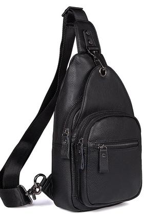 Мужской кожаный компактный стильный рюкзак мессенджер слинг сумка одна лямка шлейка