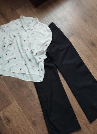 Стильные льняные широкие палаццо брюки h&amp;m + рубашка2 фото