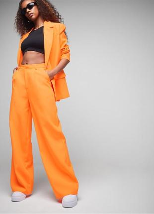 Панталони missguided tailored wide leg trousers - neon orange4 фото
