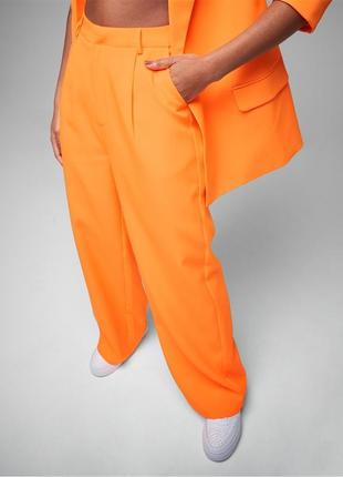 Панталони missguided tailored wide leg trousers - neon orange5 фото