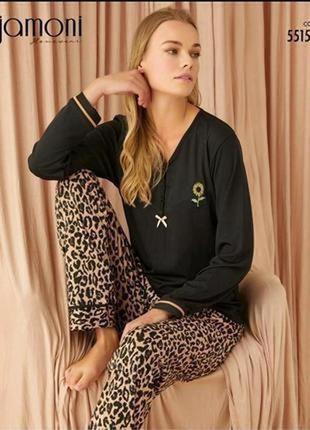 Тигровая качественная натуральная вискозная пижама в рубчик/домаш костюм, кофта и штаны1 фото
