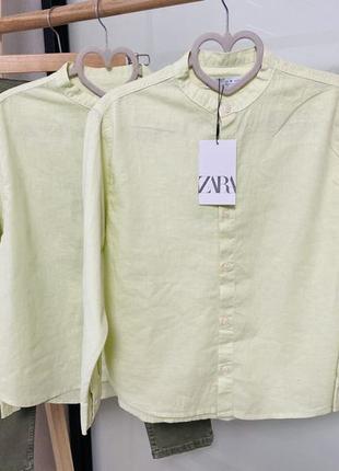 Рубашка zara со стойкой, лен, хлопок, 140