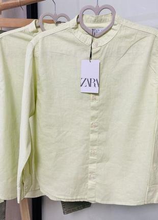 Рубашка zara со стойкой, лен, хлопок, 140
