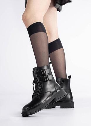 Женские демисезонные ботинки кожаные с пряжками невысокие yalasou черные 39 40 38 37 365 фото