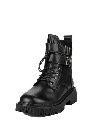 Женские демисезонные ботинки кожаные с пряжками невысокие yalasou черные 39 40 38 37 362 фото